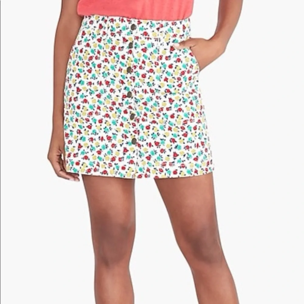 🌼 J.Crew Mercantile Floral Button Front Mini Skirt Size 10 Cotton Stretch